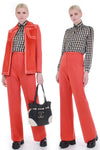 70s Orange Leather and Wool Knit Pantsuit High Waist Pleated Pants and Jacket 2pc Set Women's S