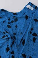 80s Abstract Batwing Silk Blue Black Caftan Sack Dress LORAC Made in the USA Women Size Large / XL / 62" bust / 50" waist / 46" hips