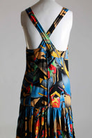 Vintage BOA PARIS France Wildly Colorful Rayon Drop Waist Layered Full Sweep Dress Women's Size 8/10 Medium- 36" bust - 30" waist - 40" hips