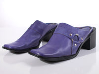 Vtg 90s Purple Rampage Leather Block Heel Mules with Metal O-Ring Harness Biker Babe Western Booties Women's Size USA 8.5 - 9