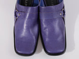 Vtg 90s Purple Rampage Leather Block Heel Mules with Metal O-Ring Harness Biker Babe Western Booties Women's Size USA 8.5 - 9