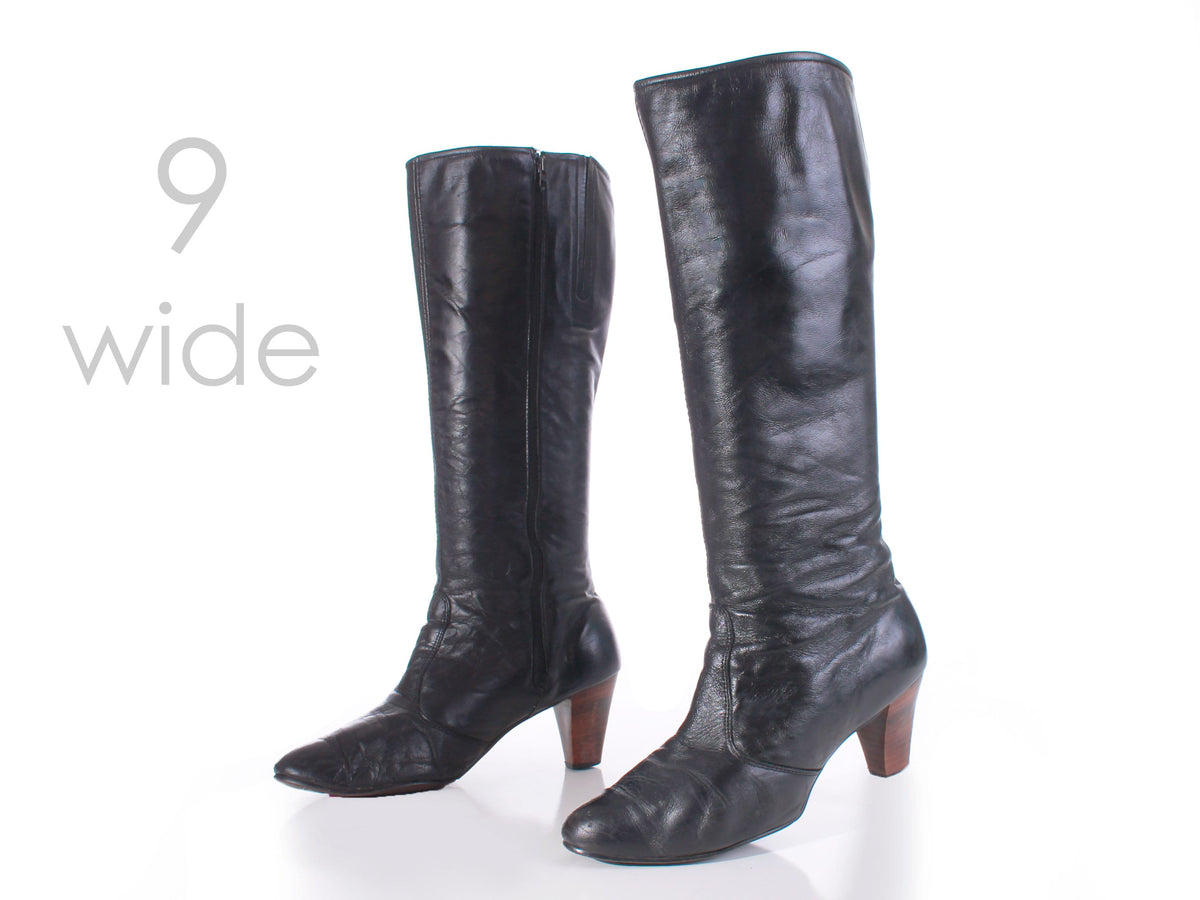 70s Black Leather Lace Up Knee High Boots – The Hip Zipper Nashville