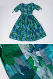1950s Vintage Watercolor Cotton Green Blue Sundress Size 2 / XS / 34: bust / 24" waist