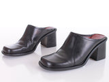 90s Vintage Nine West Black Leather Block Heel Mule USA Size 9