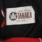 Vintage Tanaka Tokyo Japan Black Red Floral Belted Long Sleeve Soft Jersey Midi Dress XS/S 34" bust