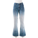 Y2K Bubblegum Mid Rise Flared Faded Star Embroidered Jeans Size 7-8 /  28-29" waist / 31" inseam