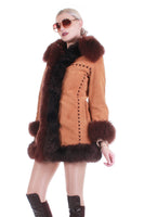 Vintage 70s Jonathan Legault Shearling Fur and Suede Brown Penny Lane Coat Jacket Made in Canada Women's Size XS/Small/ 36" bust / 34"waist