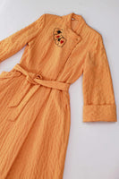 1940s Vintage Marigold Quilted Playing Card Novelty Dressing Gown House Coat Robe Women's Size S