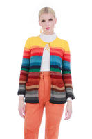 70s Vintage Rainbow Space Dyed Striped Soft Acrylic Knit Cardigan Sweater with Bell Sleeves Women Size S