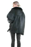 80s Sheepskin Jacket Black Leather Shearling Lined Oversized Heavy and Warm Size Large + // 53" bust-chest // 44" waist