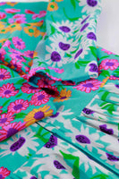 60s 70s Vtg Neon Dayglo Floral Slippery Nylon Housedress Long Sleeve Maxi Size S 26" waist