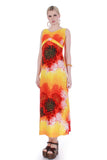 Vintage 60s Neon Barkcloth Yellow Red Orange Chrysanthemum Hawaii Tiki Wiggle Dress Size XS