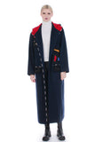 80s Vintage Navy Wool Felted Patchwork Long Hooded Art to Wear Maxi Coat Size XL+