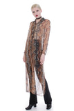 90s Sheer Snakeskin Duster Blouse Brown Mesh Collared Coverup Made in the USA Size M