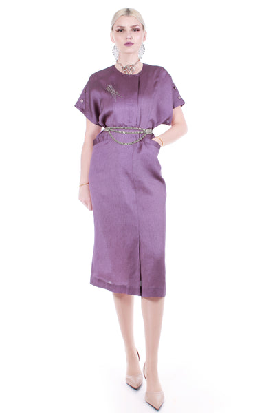 Vintage Two Tone Shot Cotton Purple Black Tunic Dress by Kingstyle Size 10 / Medium / 44"- 38"- 38"
