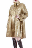 80s Gold Lamé Metallic Swing Jacket Shiny Lightweight Animal Print Coat Women's Size XL...50" bust...68"waist...120" sweep