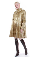 80s Gold Lamé Metallic Swing Jacket Shiny Lightweight Animal Print Coat Women's Size XL