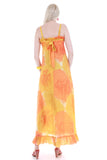 60s MALIA Honolulu Chrysanthemum Yellow Orange Crepe de Chine MuuMuu Maxi Dress Women Size Small 34" bust