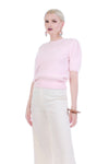 Pink Angora Mohair Sweater Top Embellished with faux Pearls