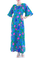 60s Neon Barkcloth Caftan Maxi Dress