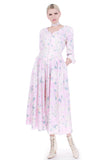 80s Pastel Cotton Full Skirt Tea Length Sweetheart EXPO Pink White Floral Garden Dress 