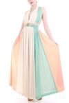 Vintage 1970s Pastel Plunging Joseph Magnin Maxi Dress