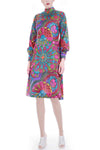 60s Neon Peter Max Style Psychedelic Print Long Sleeve Silky Nylon Dress