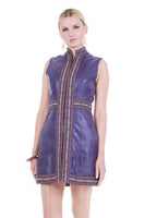 1960s Purple LEATHER Embroidered Mini Dress in MINT Vintage Condition