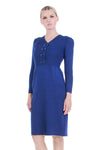 Vintage ST. JOHN Wool Knit Dress Deep Royal Blue Fitted Long Sleeve Sweaterdress Women's Size Small-Medium