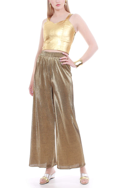 Buy Soie Women Gold Toned Self Design Regular Fit Palazzo Trousers -  Palazzos for Women 1648962 | Myntra
