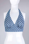 70s Checkered CATALINA Crop Top Halter Top Blue and White Plaid Made in the USA Swimsuit Bikini Top Size Small - Medium B C Cup