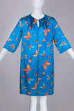 60s Silky Nylon BUTTERFLY Novelty Print Colorful Blue Vanity Fair Dressing Gown Caftan Loungewear WFH Women's Size Large