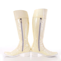 Vintage Balenciaga Shiny Vinyl White Leather Knee High Heel Boots Made in Italy Size 10 US