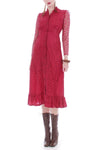 Vintage Berry Red Lace Victorian High Collar Dress