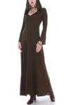 70s Vintage Georges Factory Slinky Hooded Brown Bell Sleeve Maxi Dress