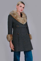 60s Gray Wool Fur Collared A-Line Jacket by Modern DEB Women's Size Medium Petite - 38" bust - 33" waist - 42" hips - 36" long