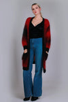 New Zealand MOHAIR Handknit Cardigan Sweater Red Black Ombre Long Oversized 80s Vintage Women's Size XL - 44" bust - 41" waist - 41" hips