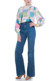 70s Vintage Pastel Patchwork 2pc Blouse and Crop Top Vest Set