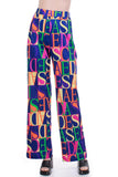 Colorful 2pc High Waist Pants and Long Sleeve Top Color Block Letter Novelty Women's Size Medium