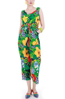 Vintage Jungle Print Cotton Harem Style Jumpsuit Women's Size XL+