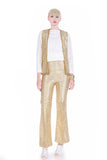 60s Vintage 2pc Gold Lame Metallic High Waist Bell Bottoms and Vest Set