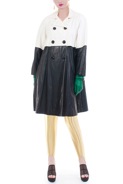 60s Mod Raincoat Black and White Color Block Swing Jacket Size XL
