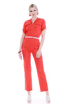 70s PHILIPPE Salvet FRANCE Orange Cotton Pink Striped Belted Mod Bond Girl Jumpsuit 