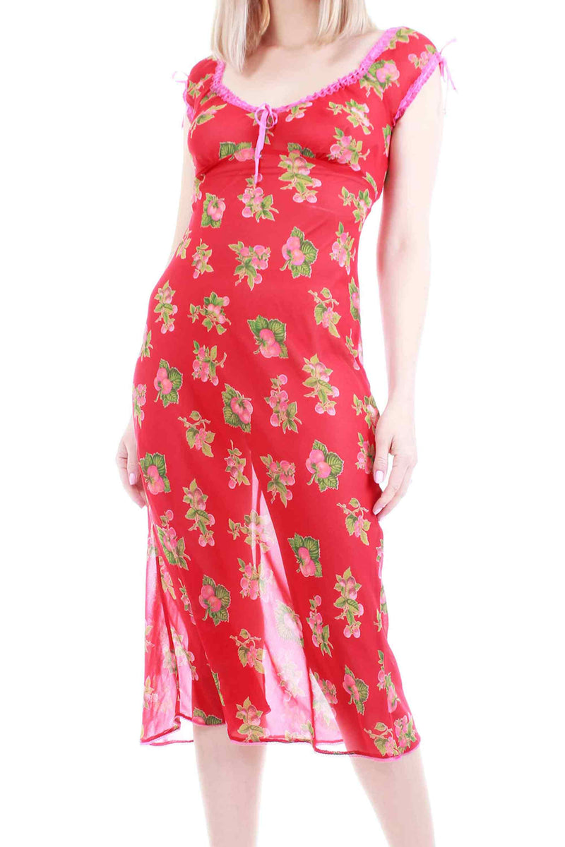 Vintage Betsey Johnson Silk Berry Print Red Slip Dress Women's Size Sm ...