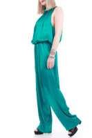 Vintage Emerald Satin Jumpsuit Women's Size XL-XXL 32-43" waist