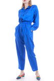 80's Vintage Shiny Blue Satin Jumpsuit Women's Size XS-Small 25" waist