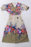 70's Vintage Sheer Floral Dress Midi Fit and Flare Retro Clothing Women's Size Small