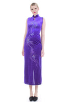 90s purple stretch velvet maxi asian cheongsam dress women xs small