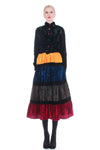 80s Vintage D.Frank Crushed Velvet Long Sleeve Tiered Multi Colored Dress Size M 30" waist
