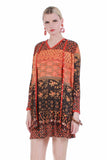70s 2pc Psychedelic Knit Mini Dress and Top Orange Floral Boho Mod Size XS